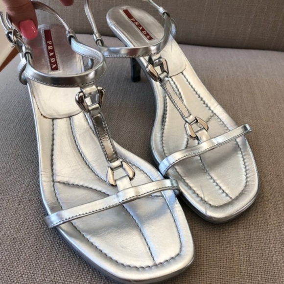 Prada Shoes - Prada sport T-strap silver sandals size 39 EU